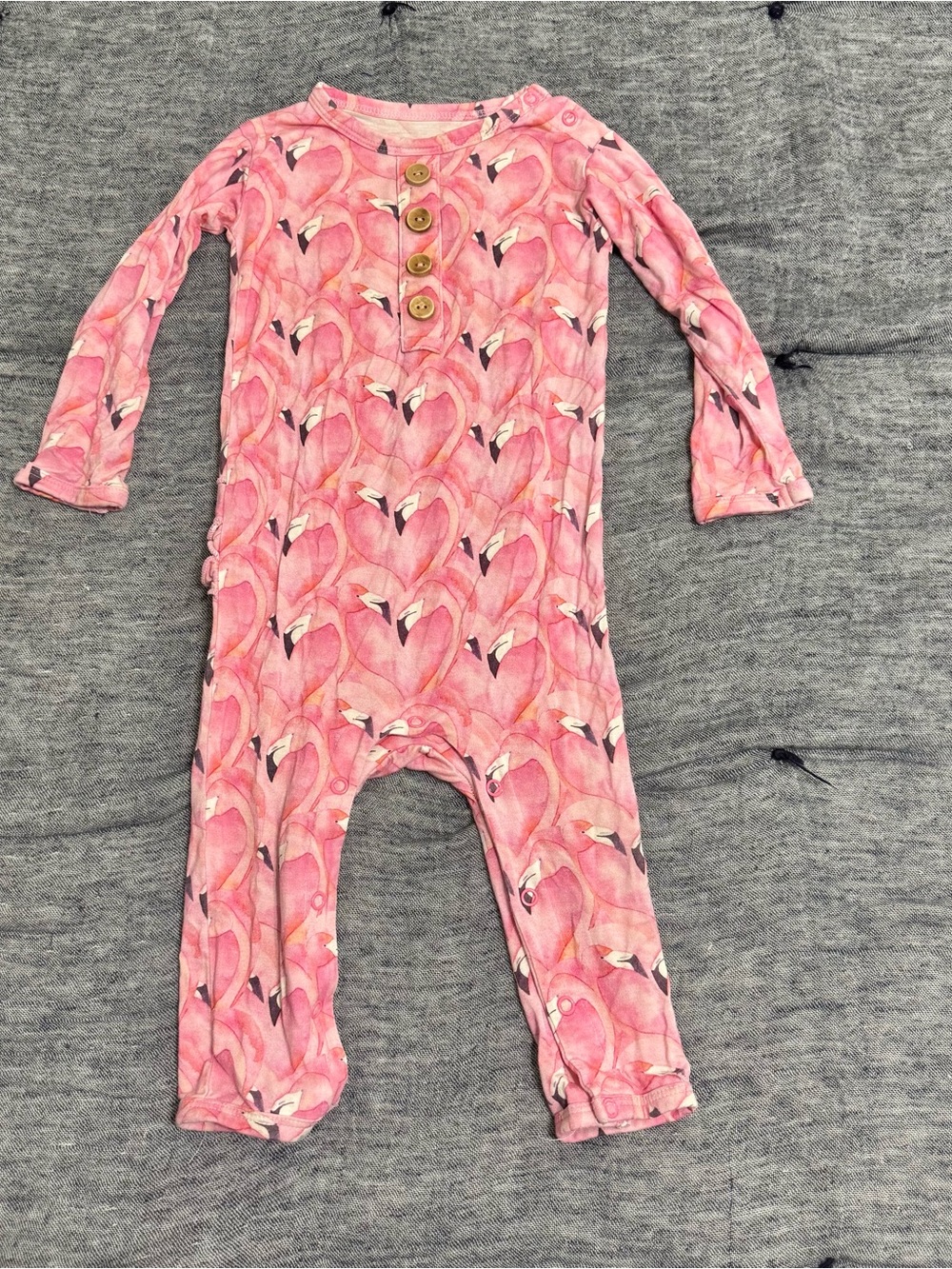 Little Bum Bums Pink Flamingo Ruffles Bamboo Footie Size 12-18m